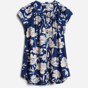 Daniel Rainn Bernal split neck blouse Blue Tan Xl